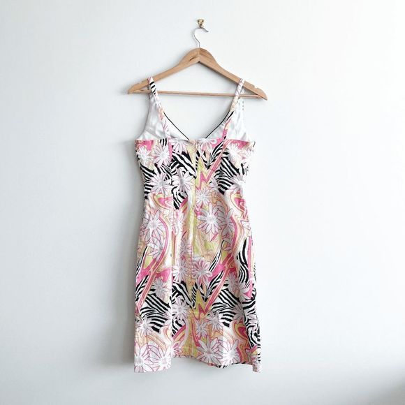Lori Ann Montreal Summer Sun Dress Sleeveless Sexy V Neck Floral Pink Women's 10 - Picture 2 of 7